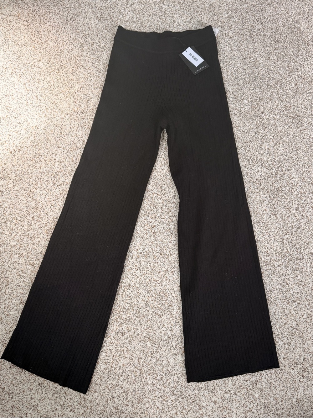 Women's Straight Leg Ribbed Knit Pants - Black